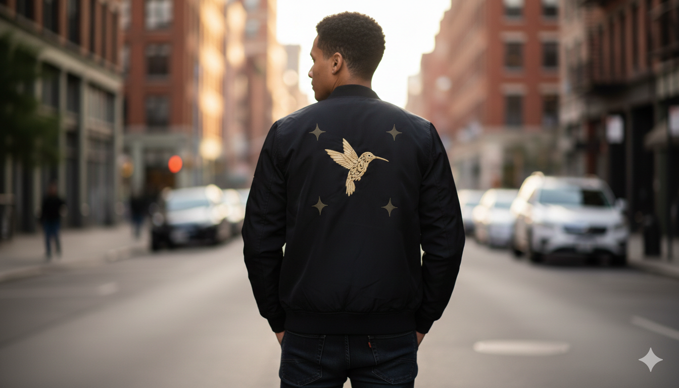 Gold Baroque Hummingbird Bomber Jacket