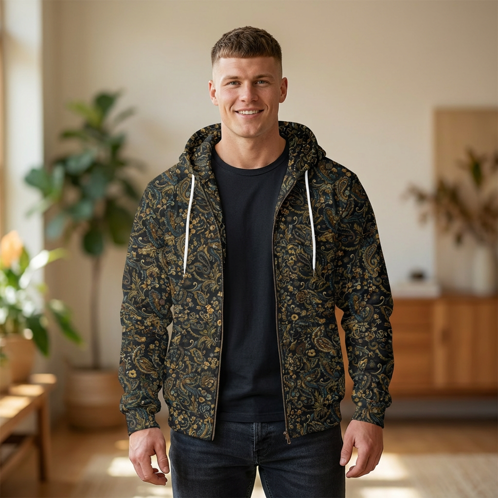 Paisley Bull Elephant Zip Hoodie