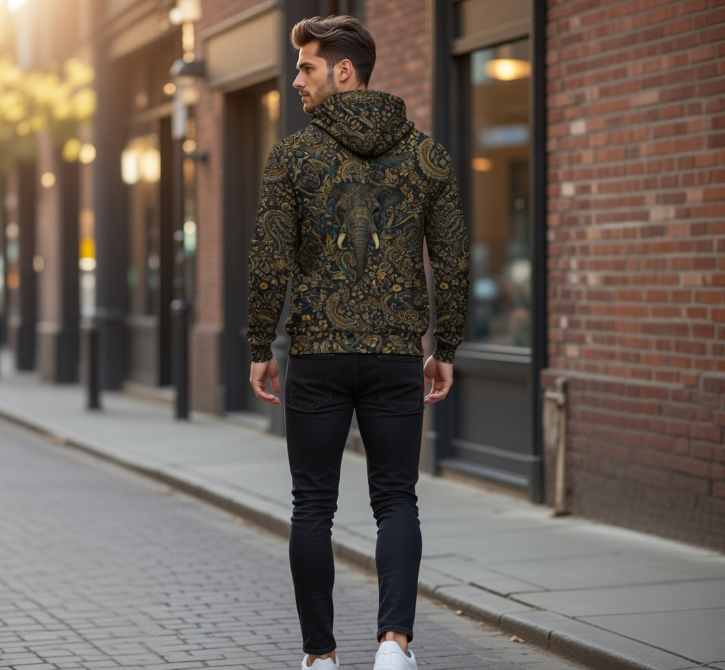 Paisley Bull Elephant Zip Hoodie
