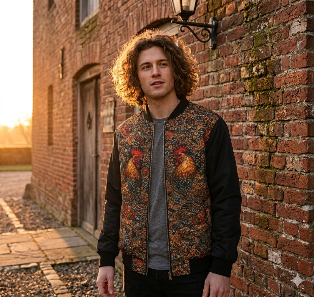 Rooster Paisley Bomber Jacket — Vintage Floral Men’s AOP Jacket