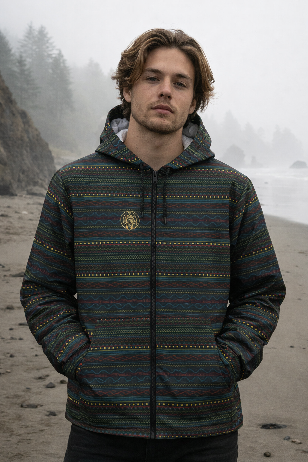 Linear Aztec Windbreaker Jacket