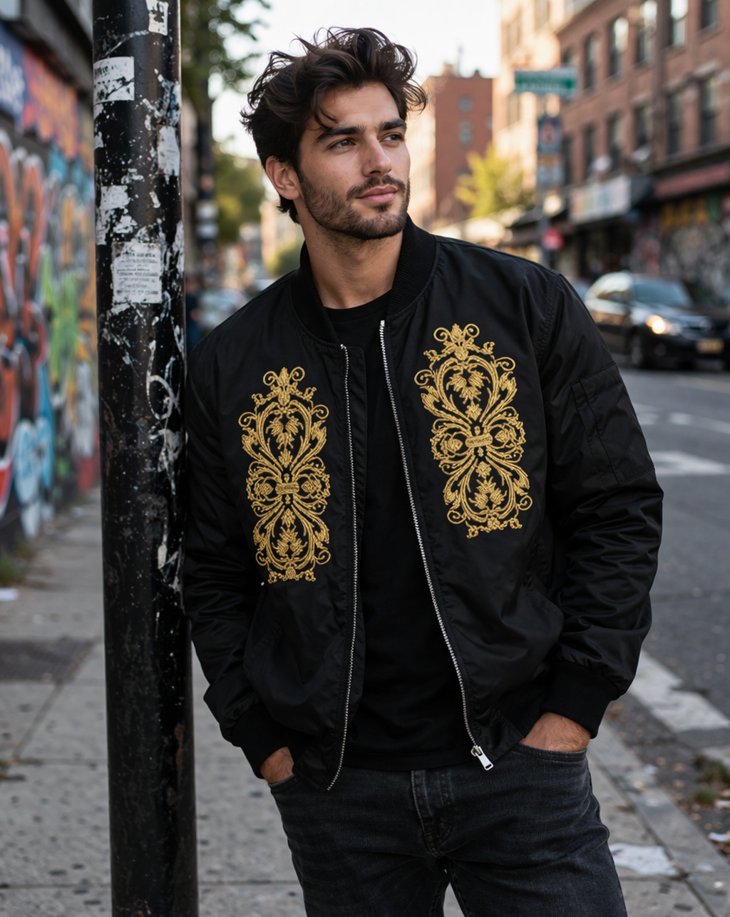 Gold Baroque Hummingbird Bomber Jacket