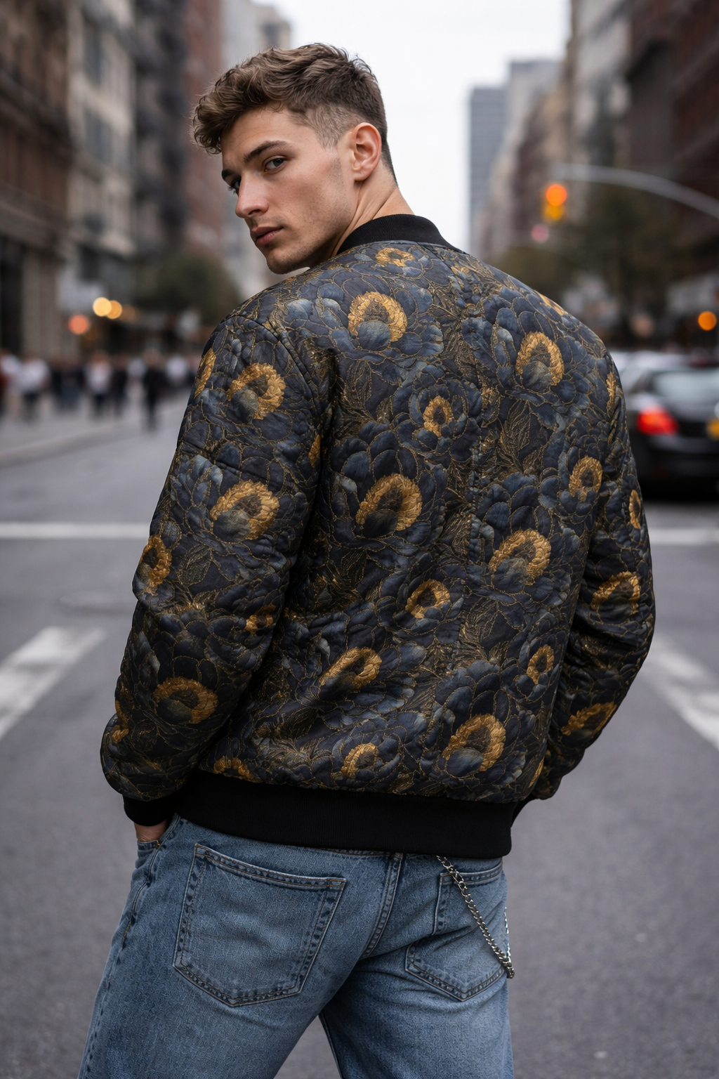 Midnight Crescent Peonie Bomber Jacket