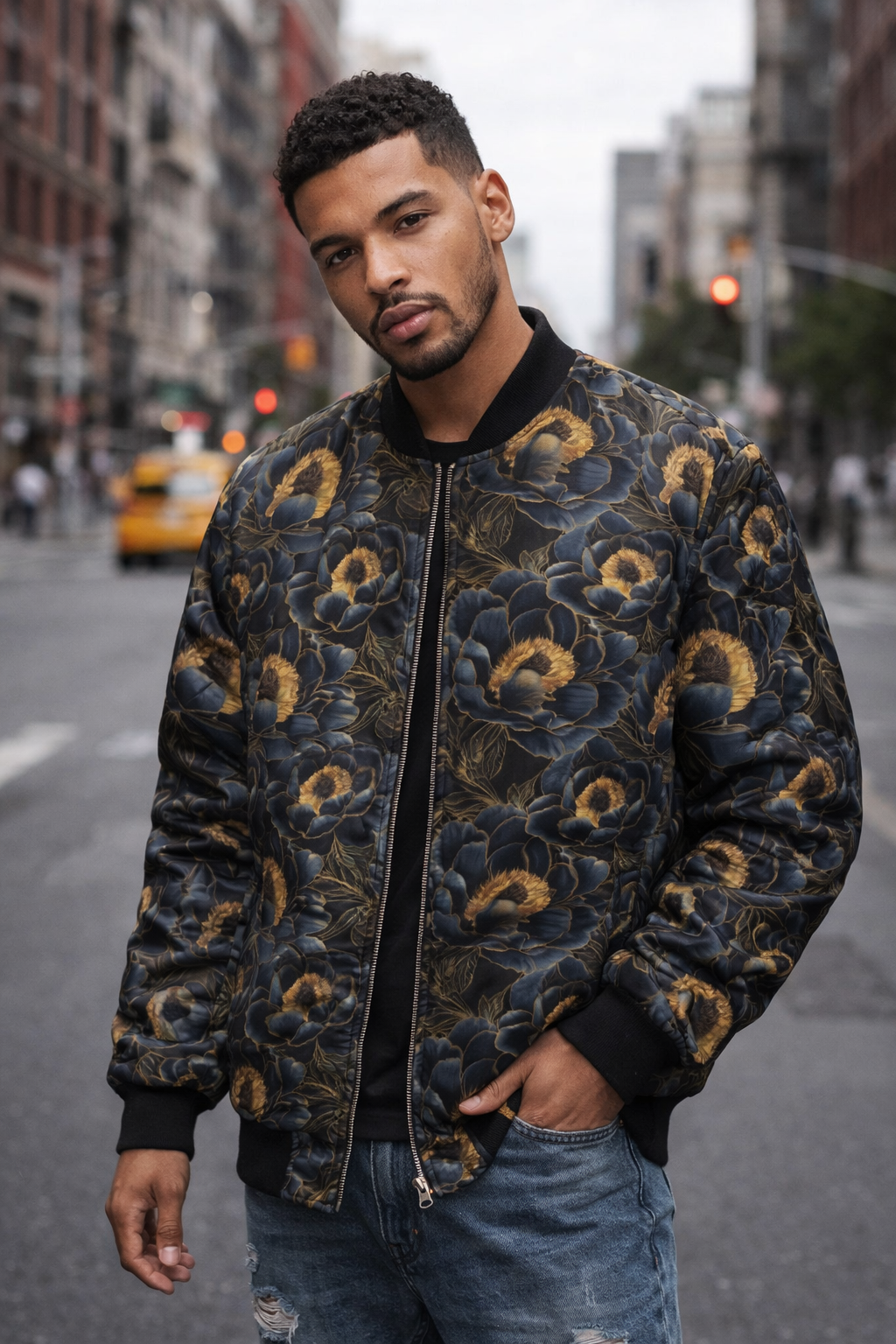 Midnight Crescent Peonie Bomber Jacket