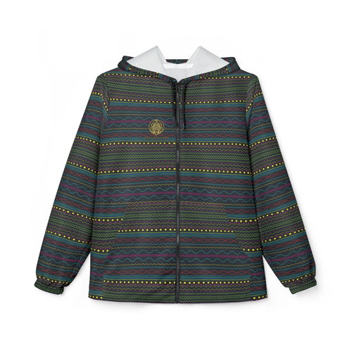Aztec Stripe Windbreaker Jacket — Lightweight Hooded All-Over Print