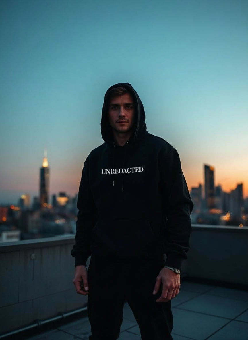 Heavy Weighted Drip UNREDACTED Hoodie lifestyle shot
